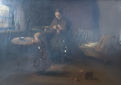 Lot 254 - COTTAGE INTERIOR WITH CHILD AND GRANDMOTHER