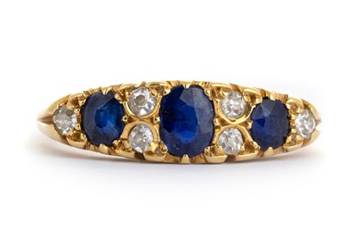 Lot 618 - SAPPHIRE AND DIAMOND BOAT RING