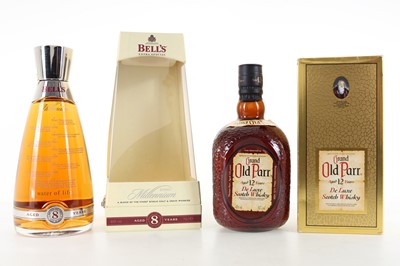 Lot 221 - BELL'S 8 YEAR OLD MILLENNIUM AND GRAND OLD PARR 12 YEAR OLD 93.75CL