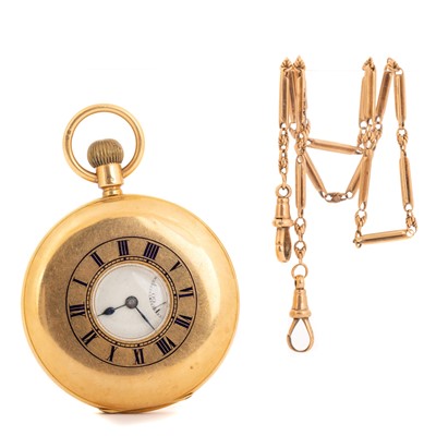 Lot 828 - EIGHTEEN CARAT GOLD HALF HUNTER POCKET WATCH