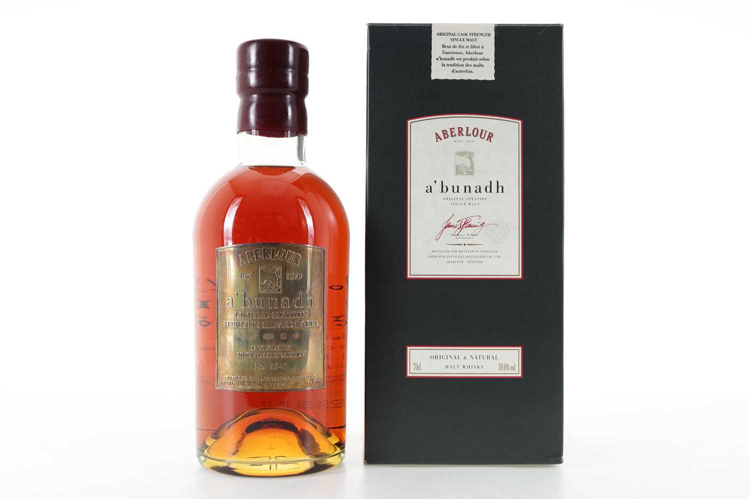 Lot 128 - ABERLOUR A'BUNADH 12 YEAR OLD STERLING SILVER LABEL MILLENNIUM EDITION