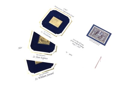 Lot 489 - SIX COMMEMORATIVE GOLD PLATED STAMP REPLICAS