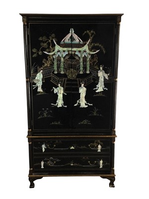 Lot 442 - JAPANESE BLACK LACQUERED WARDROBE ON CHEST