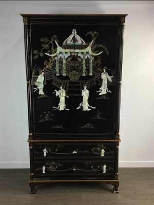 Lot 442 - JAPANESE BLACK LACQUERED WARDROBE ON CHEST
