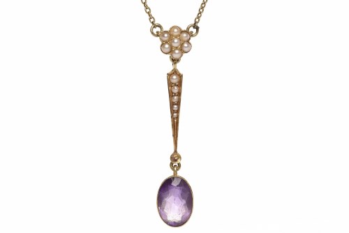 Lot 106 - EDWARDIAN FIFTEEN CARAT GOLD AMETHYST AND SEED...