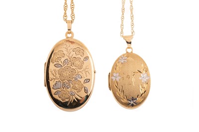 Lot 630 - TWO GOLD LOCKETS ON CHAINS