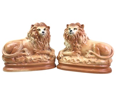 Lot 542 - PAIR OF STAFFORDSHIRE LIONS