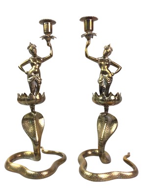 Lot 587 - PAIR OF BRASS TABLE CANDLESTICKS