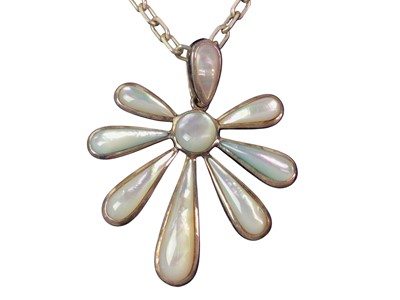 Lot 597 - STERLING SILVER AND MOTHER OF PEARL NECKLACE