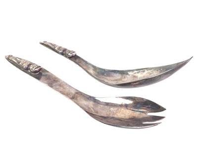 Lot 727 - PAIR OF CONTINENTAL WHITE METAL SALAD SERVERS