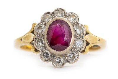 Lot 670 - RUBY AND DIAMOND CLUSTER RING