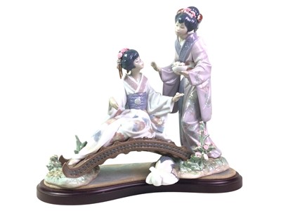 Lot 650 - LLADRO FIGURE GROUP OF TWO GEISHA GIRLS ON A BRIDGE