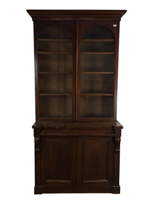 Lot 706 - VICTORIAN MAHOGANY CABINET BOOKCASE