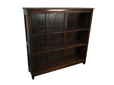 Lot 709 - DARK STAINED OPEN BOOKCASE