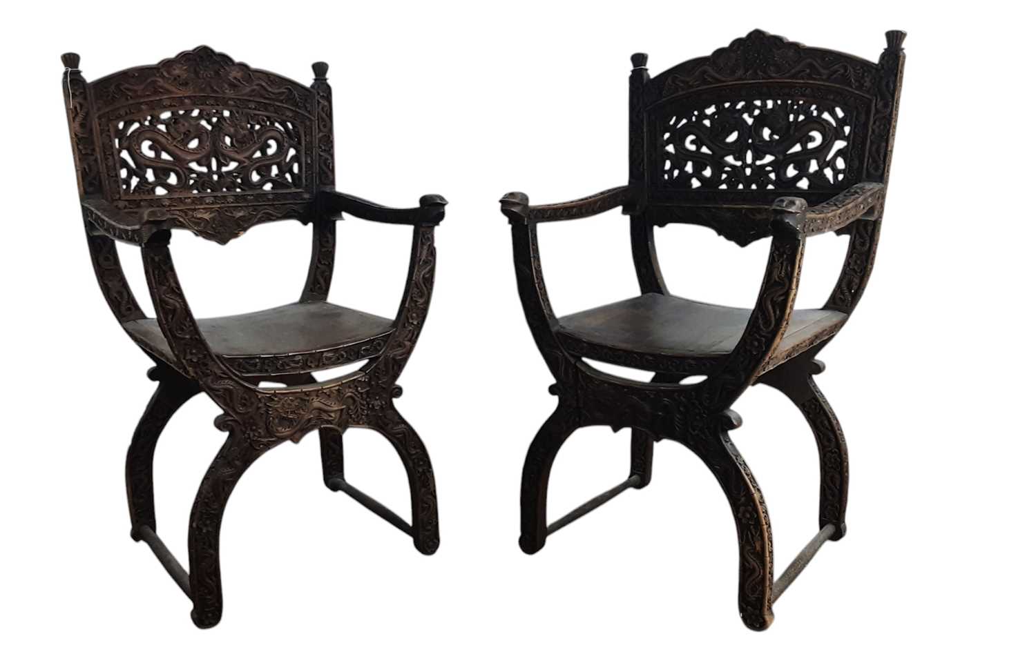 Lot 1223 - PAIR OF ANGLO-CHINESE ELBOW CHAIRS