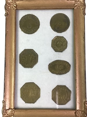 Lot 757 - TWO FRAMED SETS OF GROCERS TOKENS