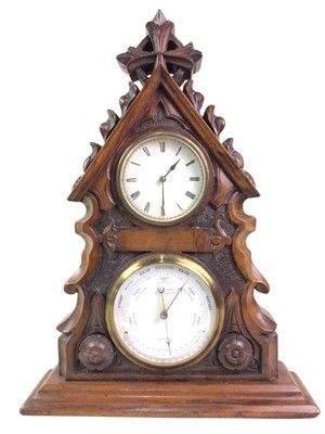 Lot 798 - VICTORIAN CARVED WALNUT CLOCK/BAROMETER