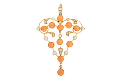 Lot 721 - LATE VICTORIAN CORAL AND PEARL PENDANT