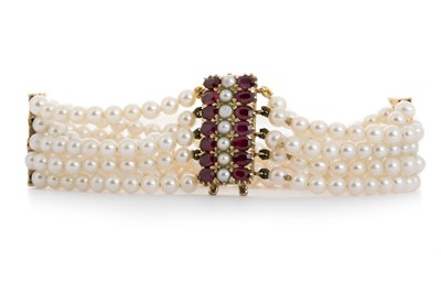 Lot 732 - LATE VICTORIAN PEARL AND RUBY BRACELET