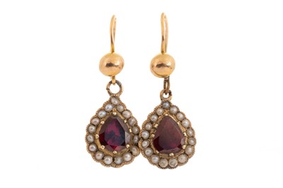 Lot 739 - PAIR OF VICTORIAN GARNET AND PEARL EARRINGS