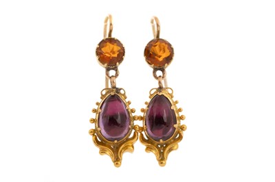 Lot 740 - PAIR OF VICTORIAN GEMSTONE AND AMETHYST EARRINGS