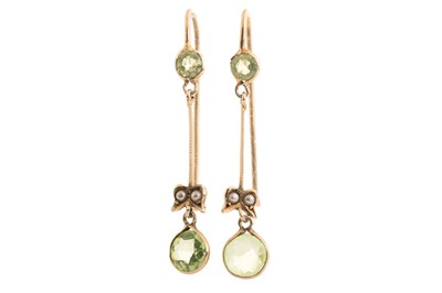 Lot 742 - PAIR OF EDWARDIAN PERIDOT AND PEARL EARRINGS