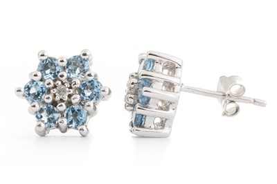 Lot 749 - PAIR OF AQUAMARINE AND DIAMOND EARRINGS