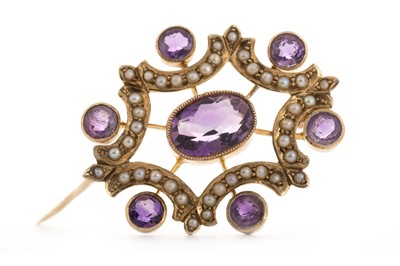 Lot 765 - AMETHYST AND PEARL BROOCH