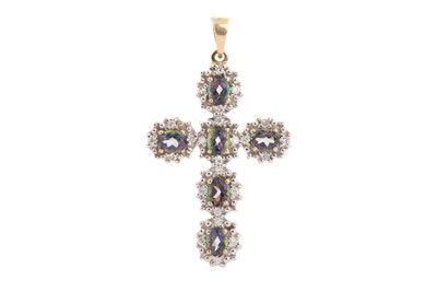 Lot 769 - TANZANITE AND DIAMOND CROSS PENDANT