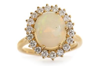 Lot 671 - OPAL AND DIAMOND CLUSTER RING