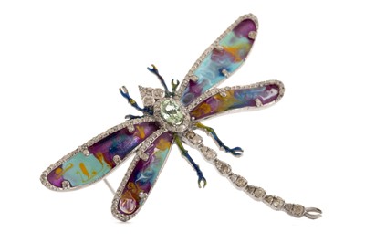 Lot 677 - DIAMOND AND ENAMEL DRAGONFLY BROOCH