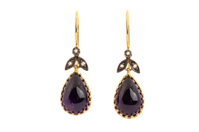 Lot 681 - PAIR OF AMETHYST AND DIAMOND EARRINGS