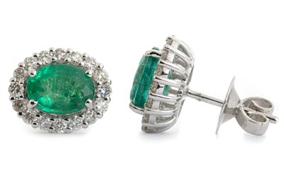 Lot 687 - PAIR OF EMERALD AND DIAMOND EARRINGS