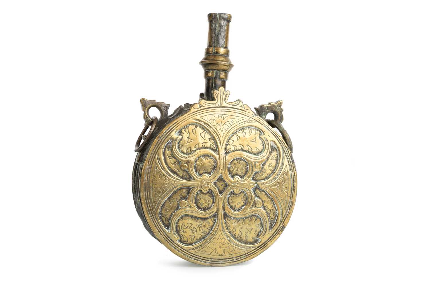 Lot 23 - INDO-PERSIAN BRASS AND COPPER POWDER FLASK