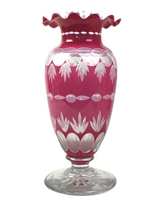 Lot 124 - BOHEMIAN PINK FLASHED GLASS VASE