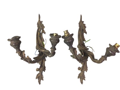 Lot 190 - PAIR OF LOUIS XV STYLE GILT BRASS TWIN-BRANCH WALL SCONCES