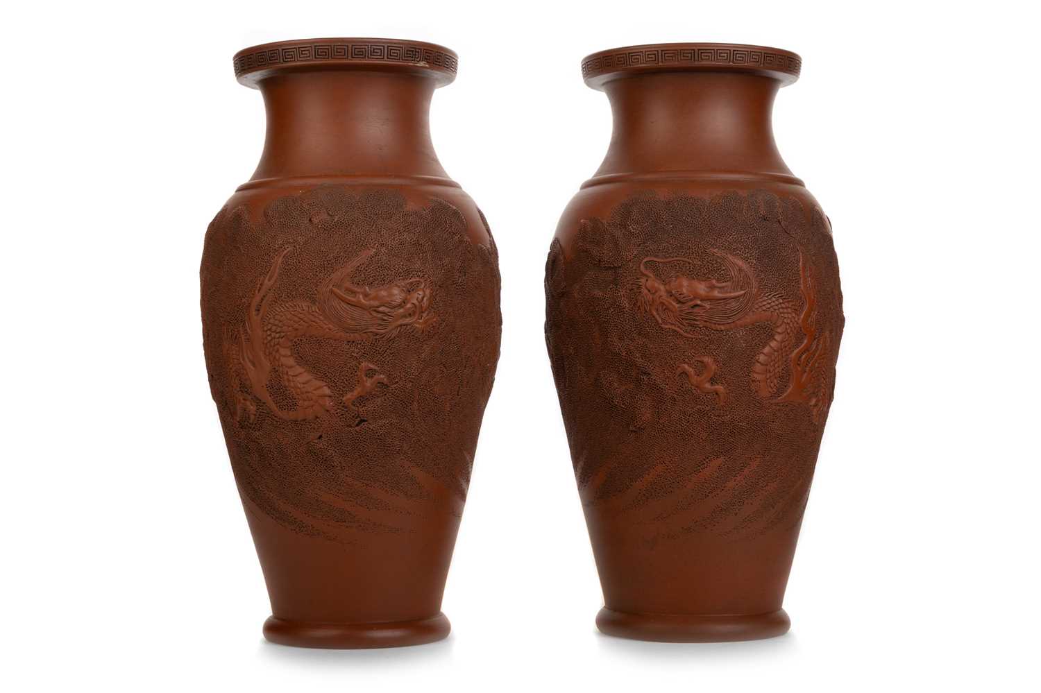 Lot 531 - PAIR OF CHINESE YIXING TERRACOTTA VASES
