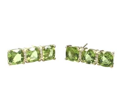 Lot 480 - PAIR OF PERIDOT AND DIAMOND EARRINGS