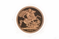 Lot 506 - GOLD PROOF SOVEREIGN DATED 1980 in capsule, in...