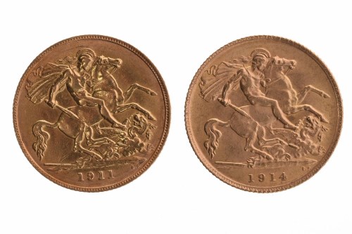 Lot 515 - TWO GOLD HALF SOVEREIGNS DATED 1911 AND 1914
