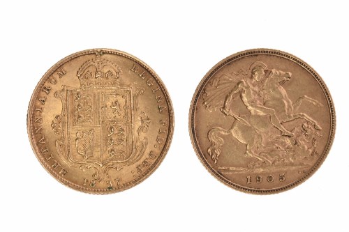 Lot 516 - TWO GOLD HALF SOVEREIGNS DATED 1887 AND 1905