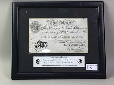 Lot 761 - NAZI FORGED BANK OF ENGLAND FIVE POND NOTE