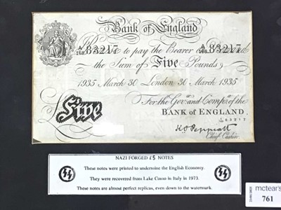 Lot 761 - NAZI FORGED BANK OF ENGLAND FIVE POND NOTE