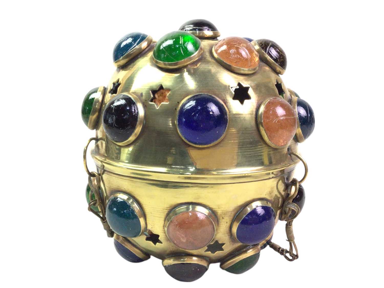 Lot 643 - BRASS AND GLASS INCENSE BURNER