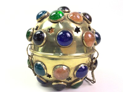 Lot 643 - BRASS AND GLASS INCENSE BURNER