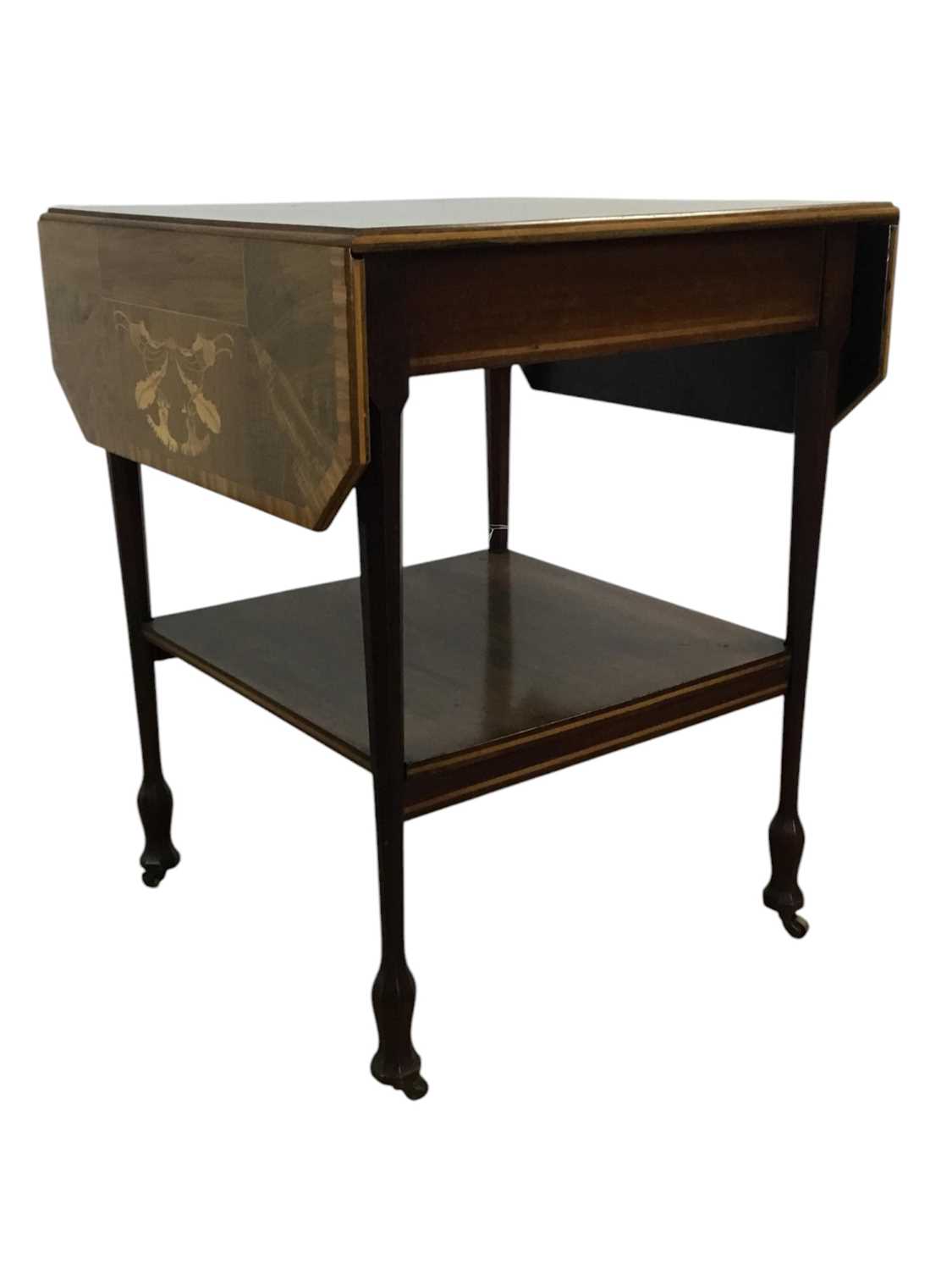 Lot 1359 - ARTS & CRAFTS INLAID WALNUT DROP-LEAF SIDE TABLE