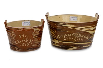 Lot 527 - SEATON POTTERY, TWO VICTORIAN AGATE WARE BUTTER BOWLS