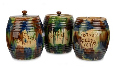 Lot 531 - SEATON POTTERY, GROUP OF VICTORIAN DAB WARE STORAGE JARS