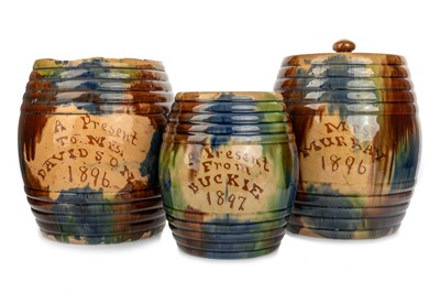 Lot 532 - SEATON POTTERY, GROUP OF VICTORIAN DAB WARE STORAGE JARS