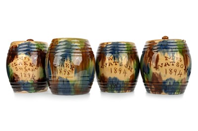 Lot 533 - SEATON POTTERY, TWO PAIRS OF VICTORIAN DAB WARE STORAGE JARS